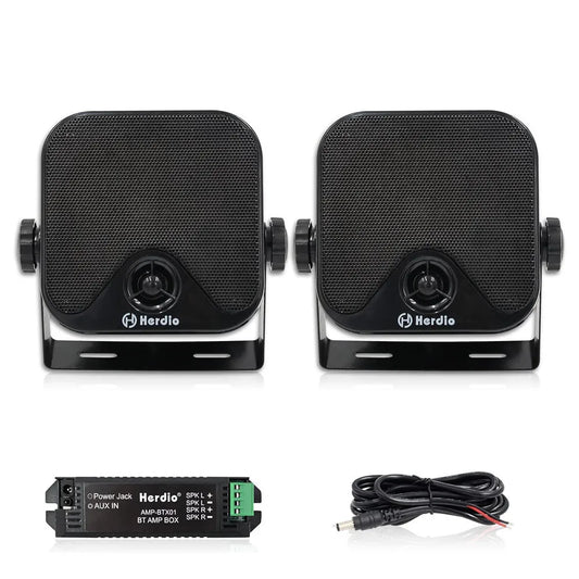 Herdio 4'' Waterproof Speaker Bluetoot Marine 100W Heavy Duty Boat Surface Mounted For Camper Skid Steer ATV UTV RZR Golf Cart