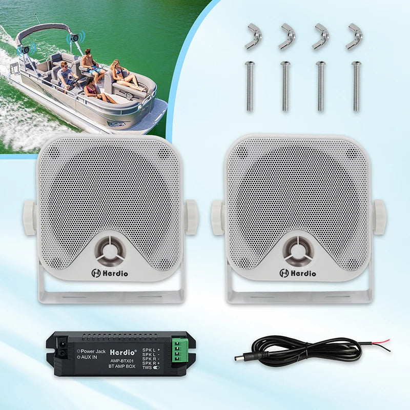 Herdio 4'' Waterproof Speaker Bluetoot Marine 100W Heavy Duty Boat Surface Mounted For Camper Skid Steer ATV UTV RZR Golf Cart