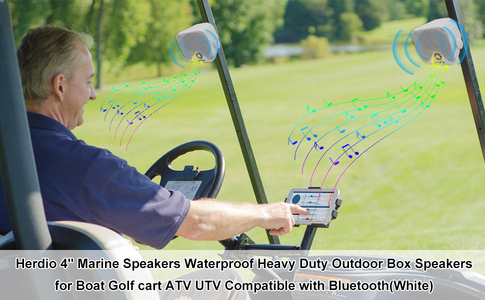 Herdio 4''  Waterproof Speaker Bluetoot Marine 100W Heavy Duty Boat Surface Mounted For Camper Skid Steer ATV UTV RZR Golf Cart