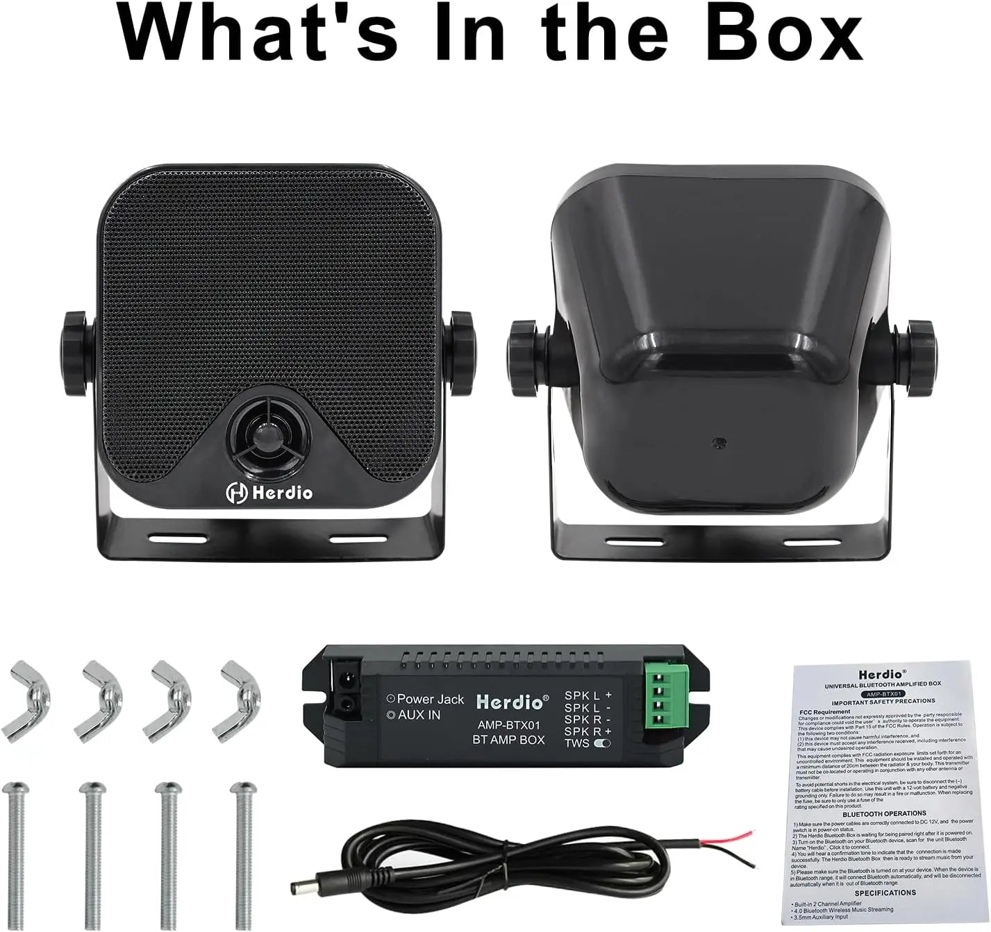 Herdio 4''  Waterproof Speaker Bluetoot Marine 100W Heavy Duty Boat Surface Mounted For Camper Skid Steer ATV UTV RZR Golf Cart