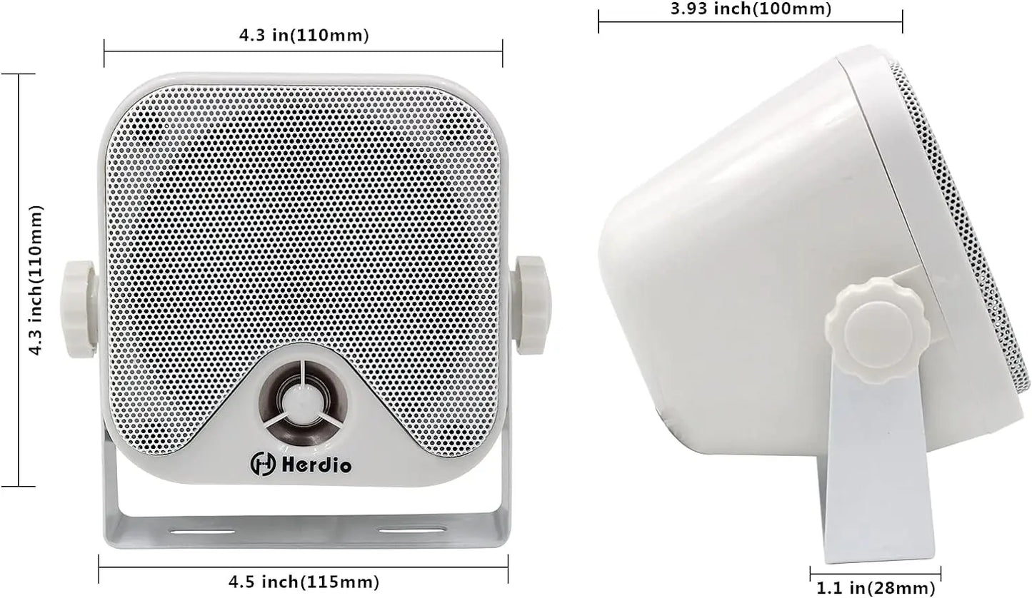 Herdio 4''  Waterproof Speaker Bluetoot Marine 100W Heavy Duty Boat Surface Mounted For Camper Skid Steer ATV UTV RZR Golf Cart