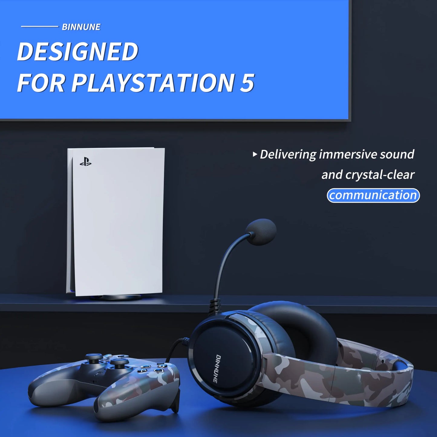 BINNUNE Gaming Headset with Mic for PS4 PS5 Xbox Series