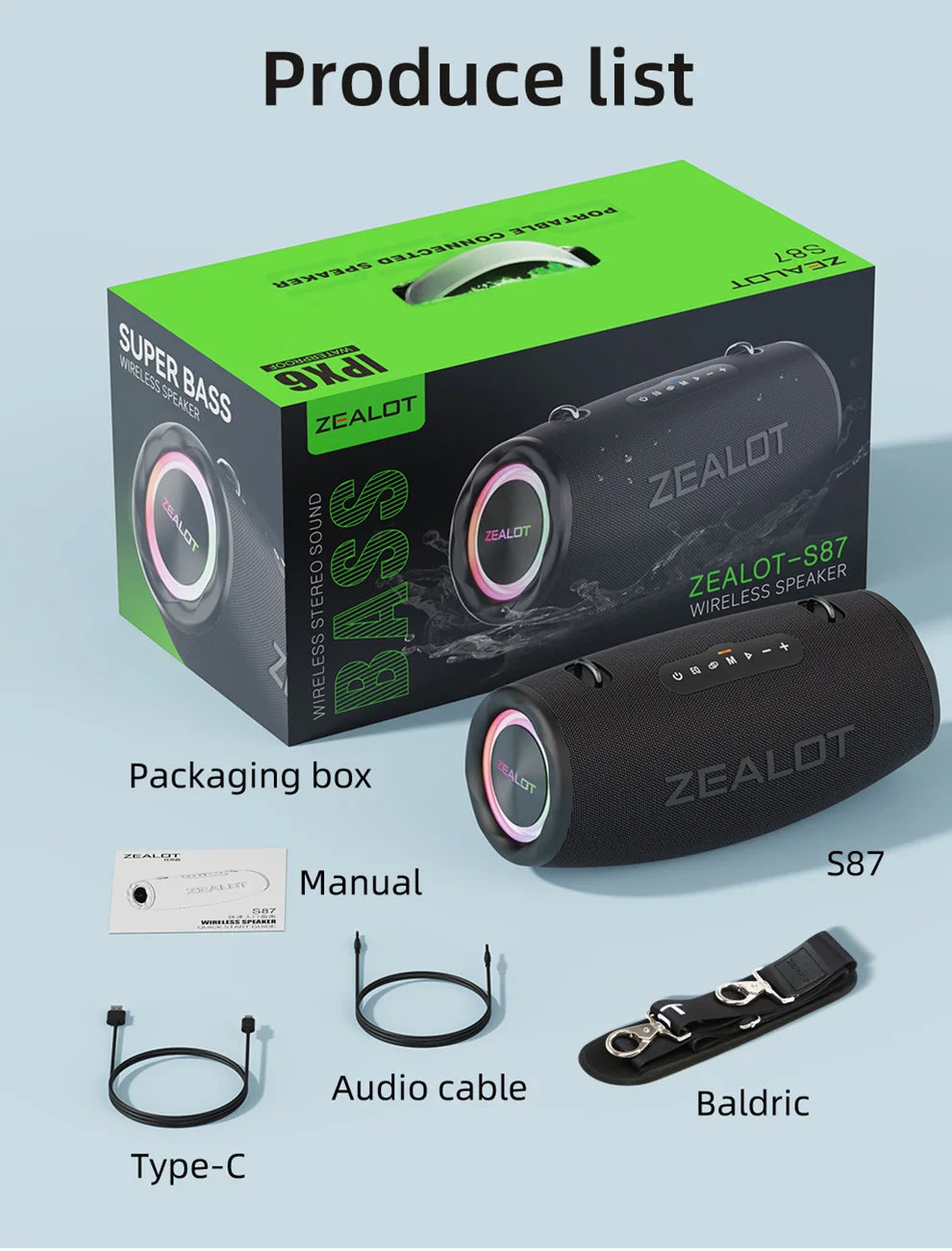 ZEALOT S87 Outdoor Portable Wireless Bluetooth Speaker