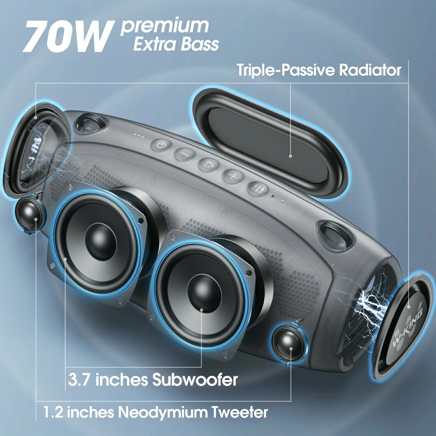 W-KING 70W Waterproof Portable Loud Bluetooth Speaker