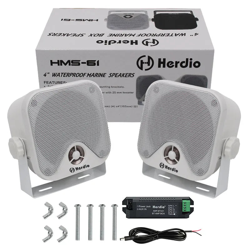Herdio 4''  Waterproof Speaker Bluetoot Marine 100W Heavy Duty Boat Surface Mounted For Camper Skid Steer ATV UTV RZR Golf Cart