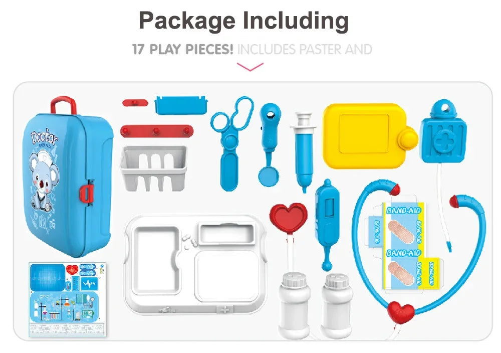 17pcs Kids Pretend Doctor Set Portable Backpack Medical Kit Doctor Toys Classic Role Play Game Toys for Children Gifts