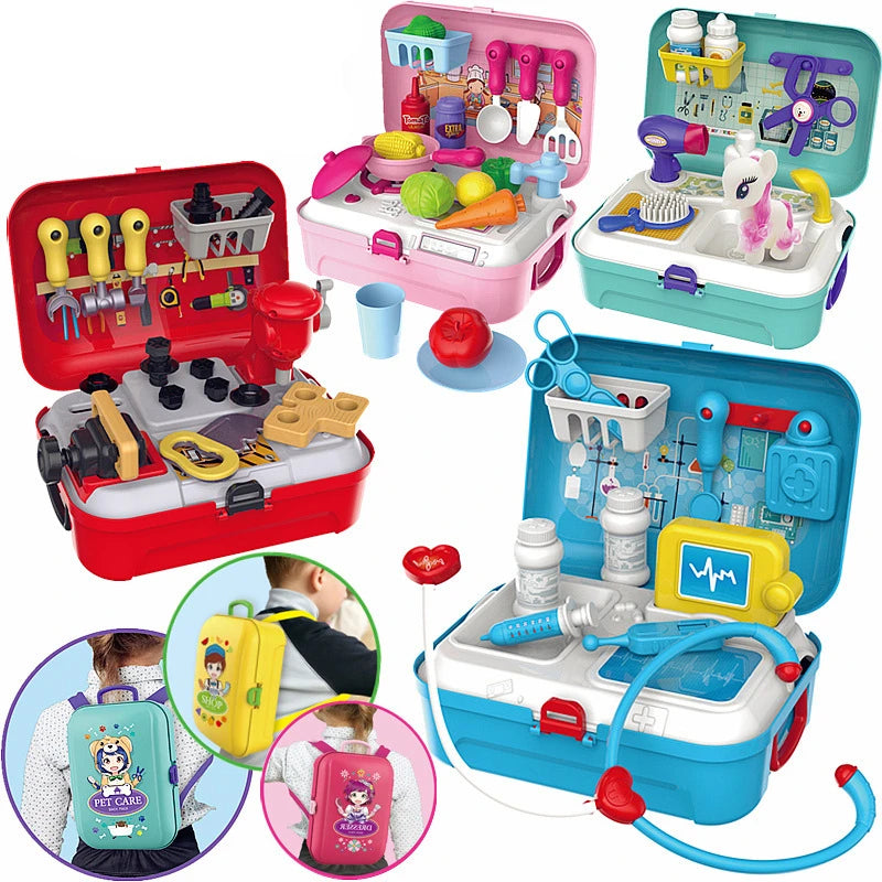 17pcs Kids Pretend Doctor Set Portable Backpack Medical Kit Doctor Toys Classic Role Play Game Toys for Children Gifts