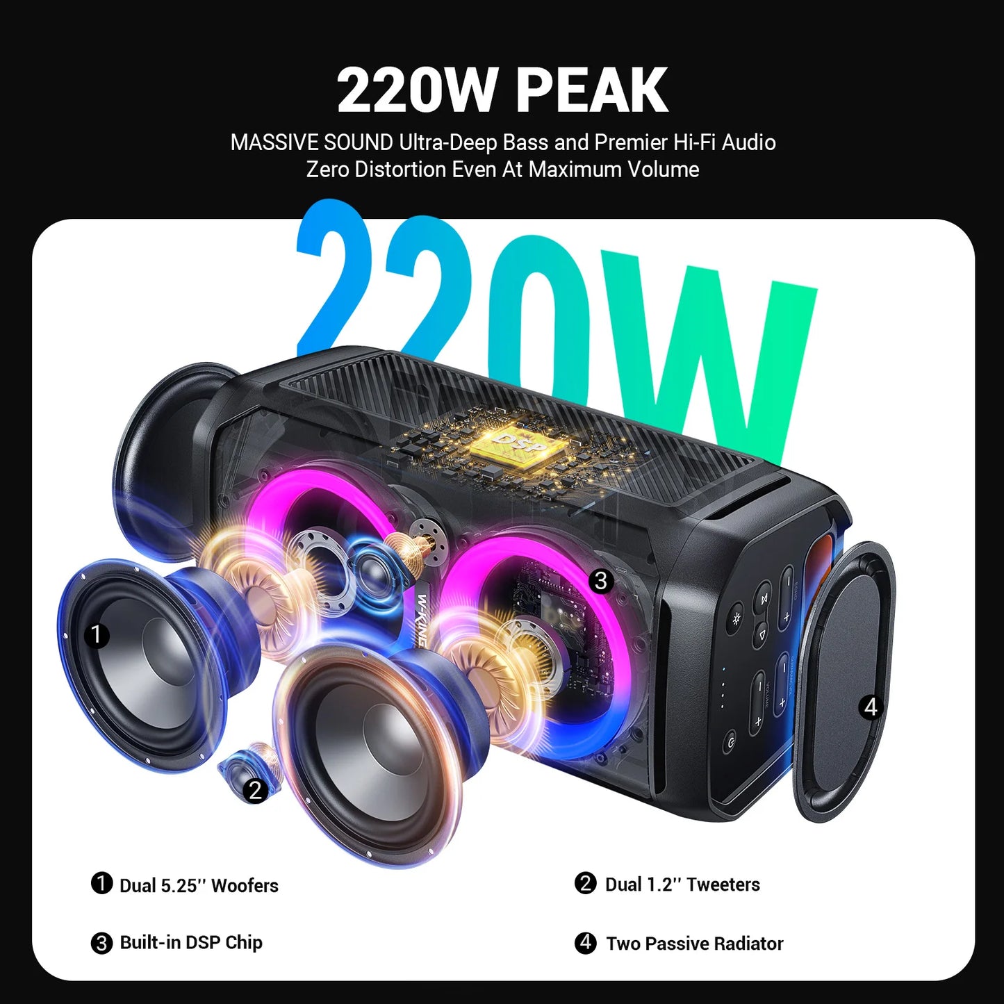 W-KING 100W RMS Bluetooth Speakers
